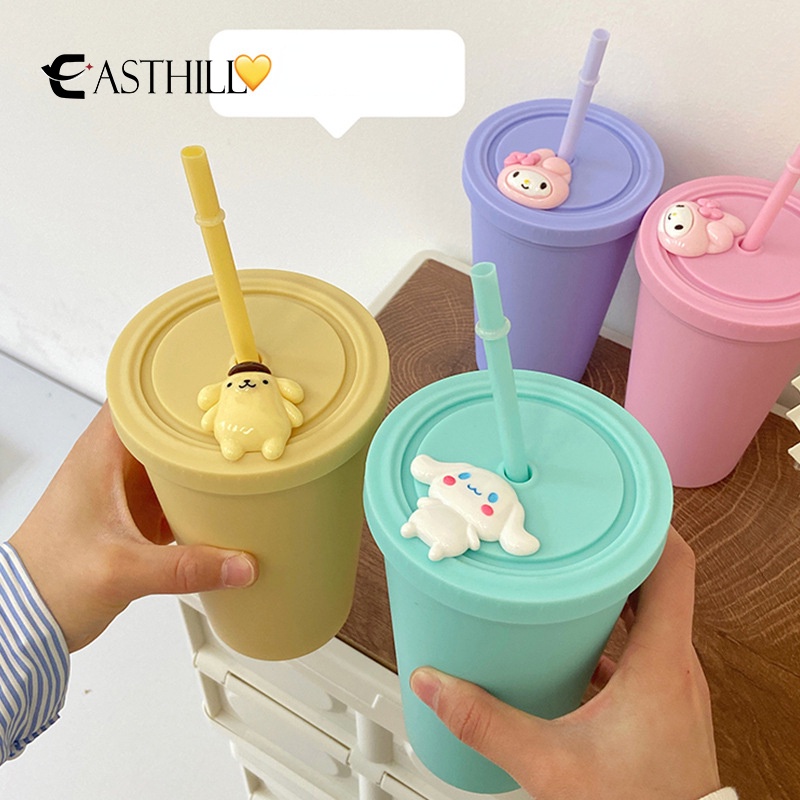 Easthill sanrio Bình Nước Nóng / Lạnh Nhiều Màu Sắc Họa Tiết Hoạt Hình my melody cinnamoroll kuromi pc dog Có Nắp Đậy Ống Hút Đôi