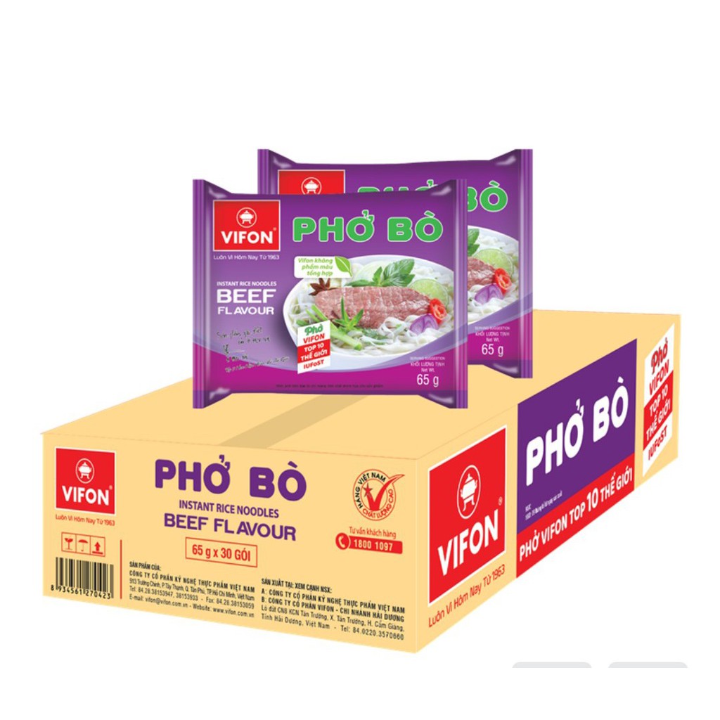 Thùng Phở Vifon Ăn Liền Hương Vị Bò 65g