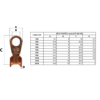 Cốt đồng - đầu cos tròn các loại 10a 20a 30a 40a 50a 60a 80a 100a 150a 200a