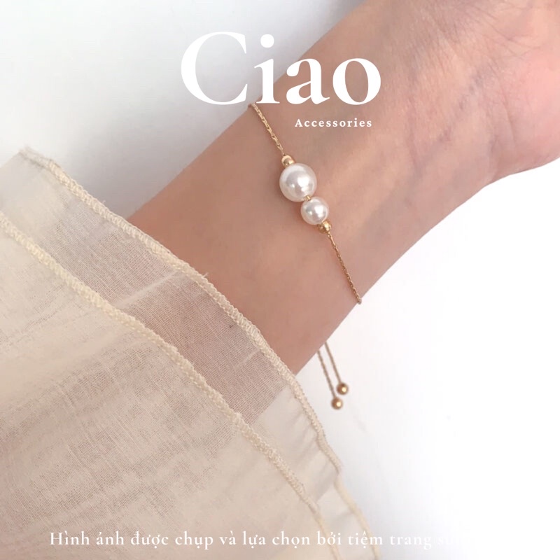 [NEW ITEMS] Vòng tay thiết kế đính charm hạt ngọc đôi phong cách đơn giản tinh tế The Pearls Ciao