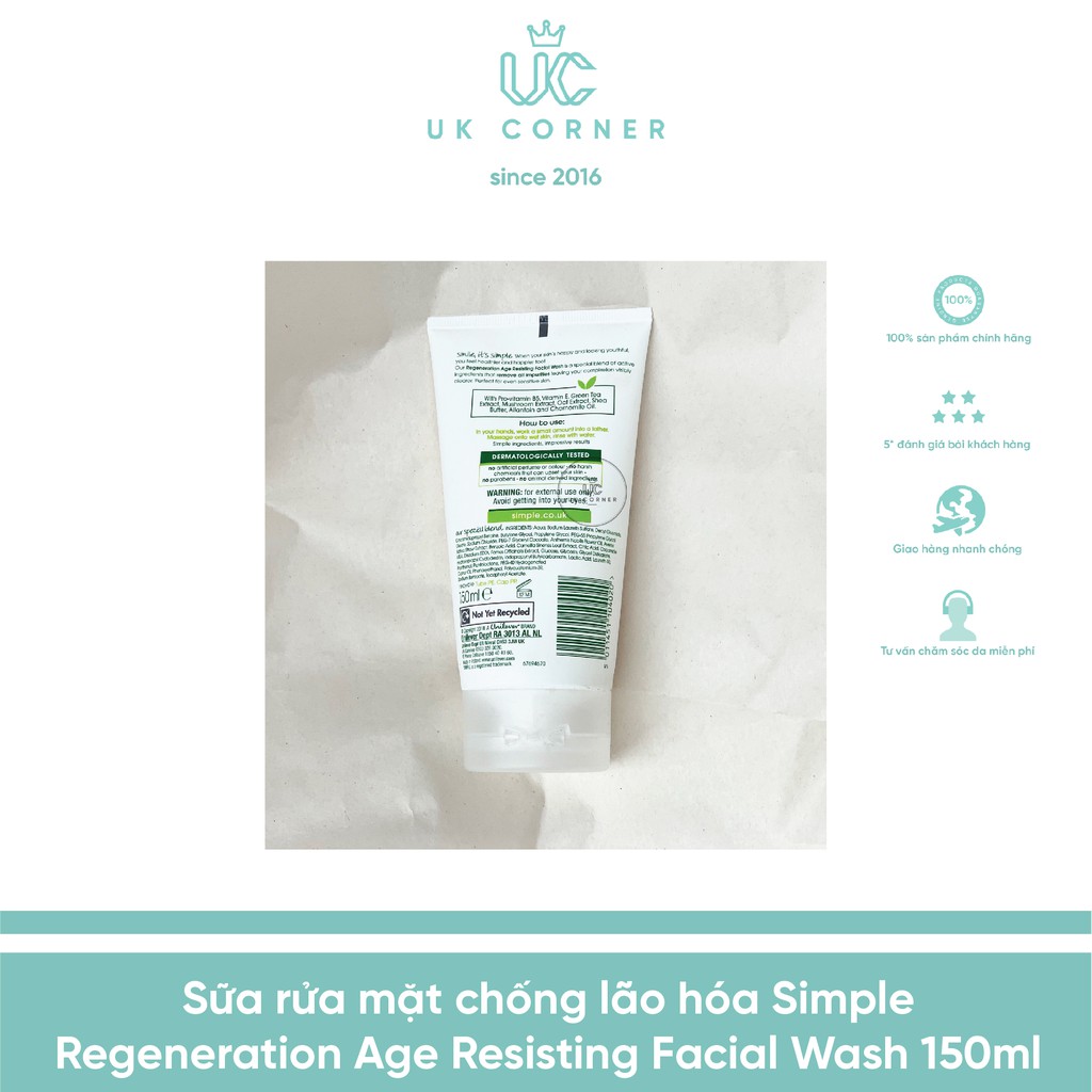 Bill UK Sữa rửa mặt chống lão hoá Simple Regeneration Age Resisting Facial Wash 150mL