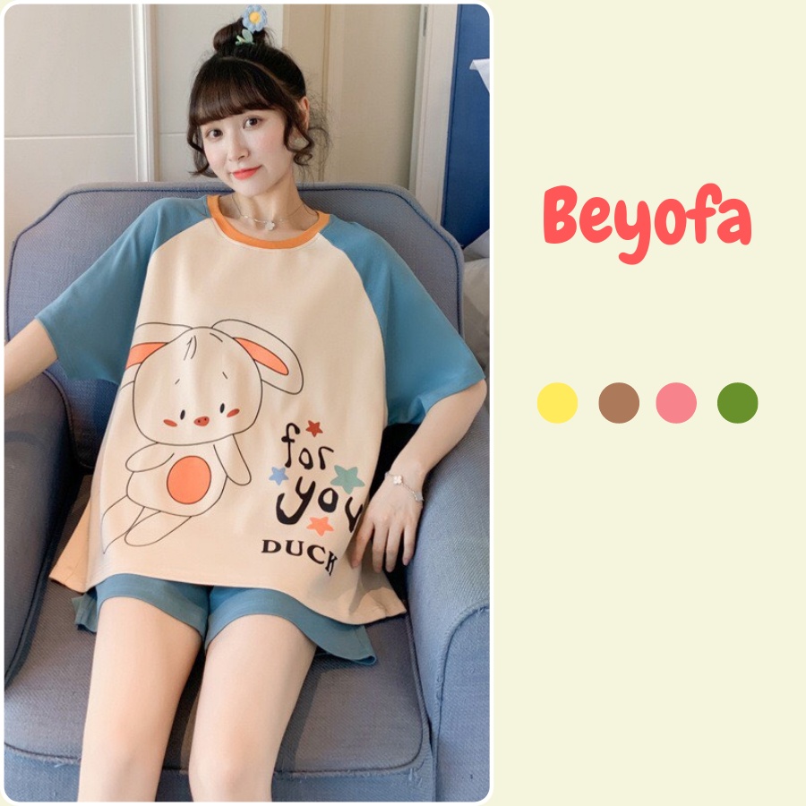 Bộ ngủ nữ cộc tay in hình họa tiết 3D form rộng - Set đồ nữ nữ ngắn tay dáng rộng