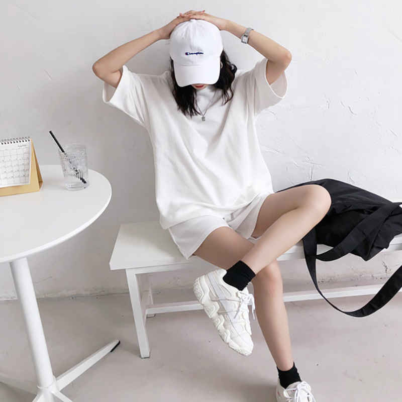 IELGY Set Áo Thun Ngắn Tay + Quần short Lưng Cao Thời Trang Thể Thao Cho Nữ