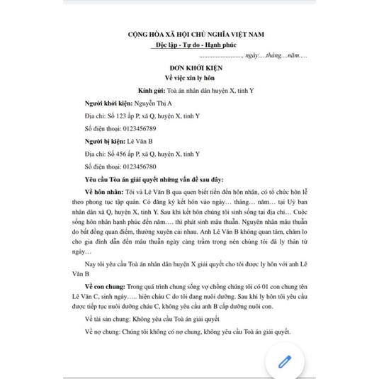 Combo 5 bộ hồ sơ đơn phương ly hôn