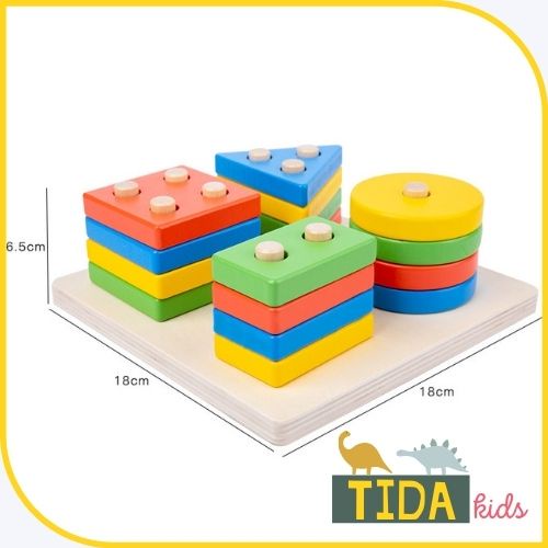 Luồn Cọc Thả Hình 4 Trụ ⚡ CÓ HỘP ⚡ Early Education Geometry Board Ohey, Đồ chơi Cho Bé Vận Động Tinh, TiDa Kid Shop