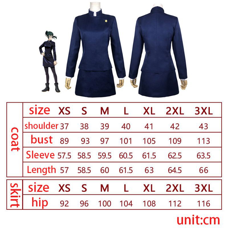 japan Jujutsu Kaisen Zenin Maki Cosplay Costumes Shirt Coat Skirt Anime Uniform School Set For Kids Adult Plus Size