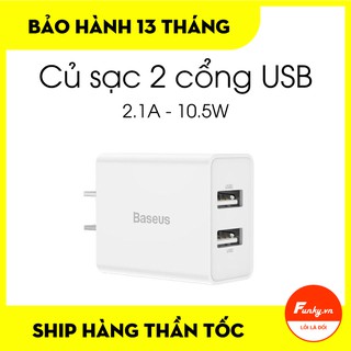 ✅ - củ sạc 2 cổng usb 2.1a 10.5w điện thoại iphone / samsung / oppo baseus speed mini travel charger