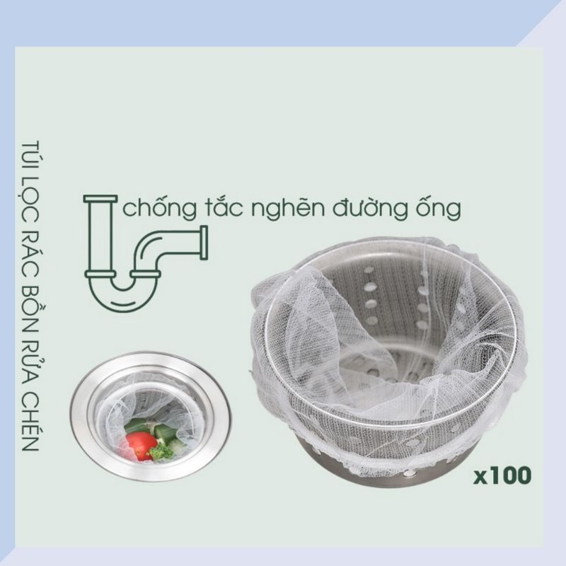 set 100 túi lọc rác bồn rửa bát tiện lợi Chumdecor NB25