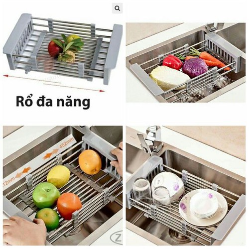 Rổ inox co dãn, kệ để đồ bồn rửa chén tùy chình kích thước, kệ úp bát