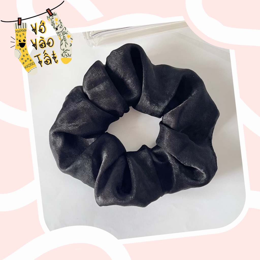 Buộc tóc scrunchies vải nhún mềm phồng màu trơn