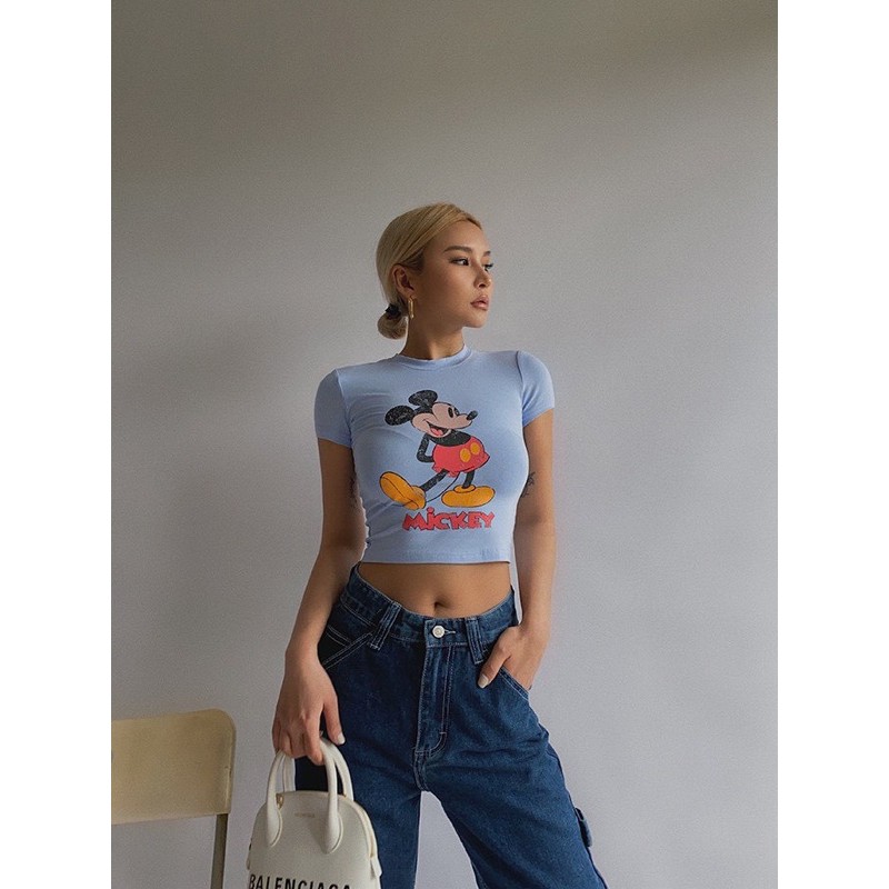 BÁN SỈ ÁO MICKEY XANH CROPTOP