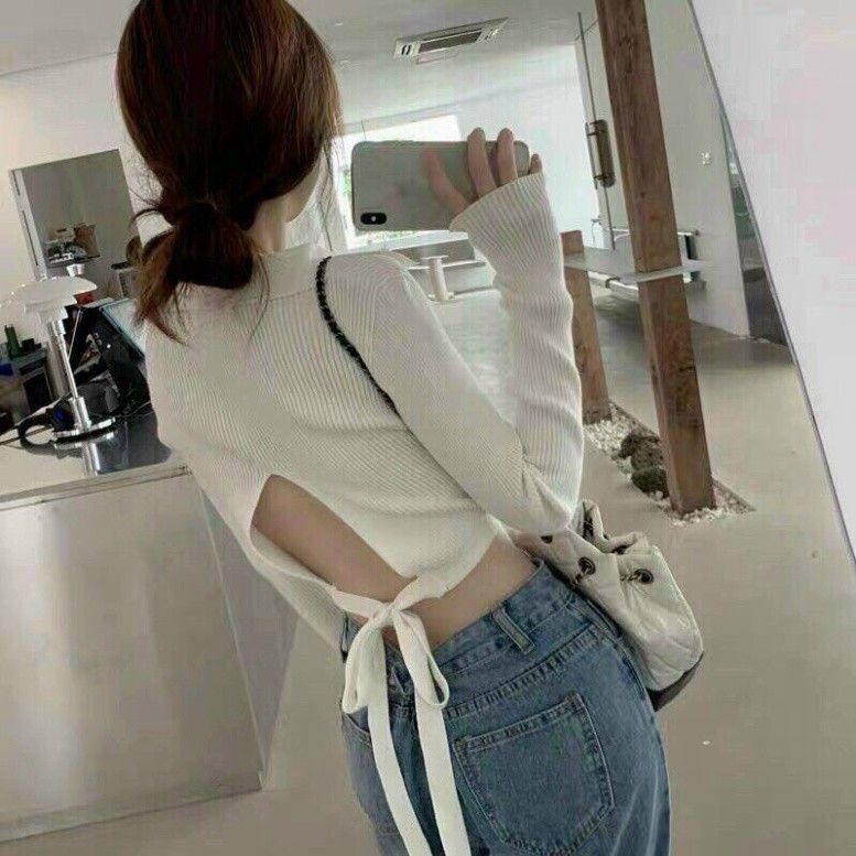 Áo Croptop Cổ V Tay Dài CT27 Chất Thun Gân Co Giản, Hàng Chuẩn Đẹp kiểu dáng Ulzzang