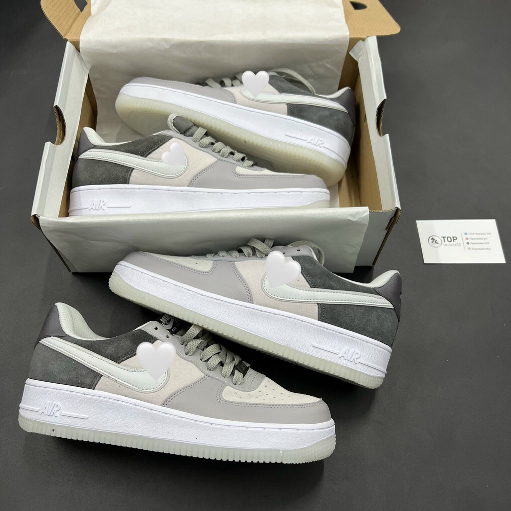 Giày Sneaker AF1 Xám Đen, Giày thể thao af1 cổ thấp xám gót đen fullbox, chỉ đỏ, dày dặn, êm chân