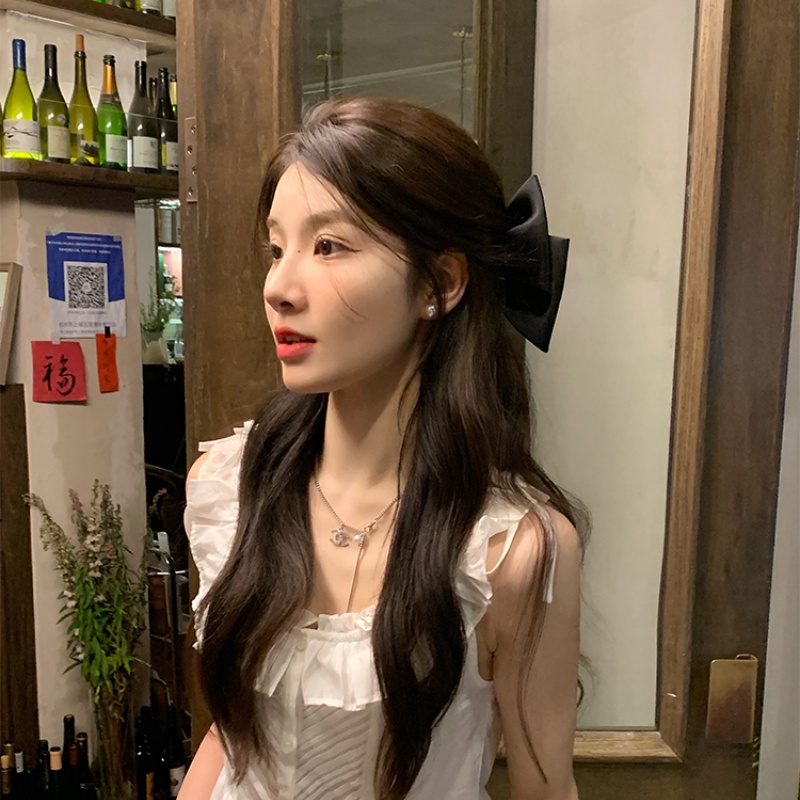 Kẹp Tóc Hình Nơ Màu Đen Sáng Bóng Thanh Lịch Cho Nữ