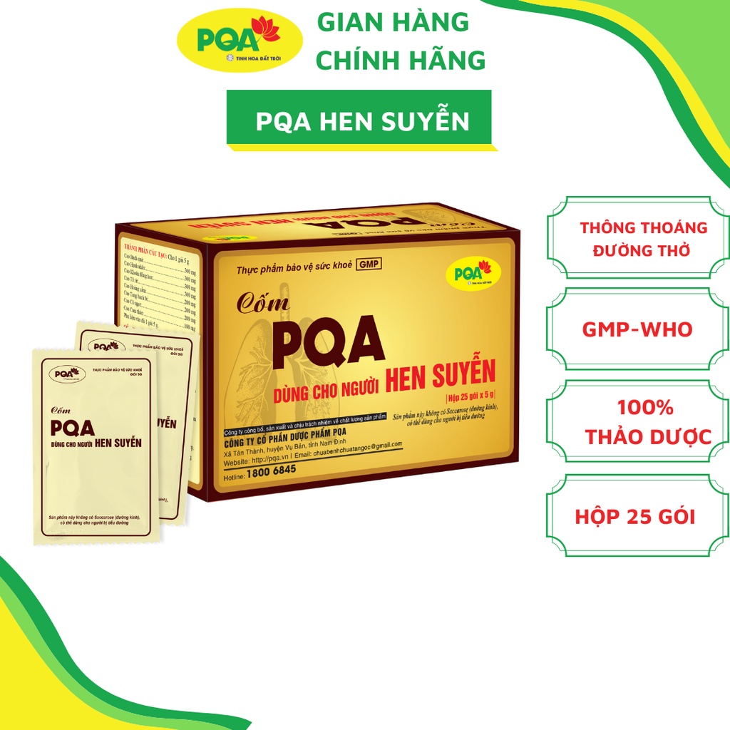 Cốm Hen Suyễn PQA thảo dược hỗ trợ hen suyễn, hen phế quản, viêm phế quản, viêm phổi tắc nghẽn mãn tính COPD. Hộp 25 gói
