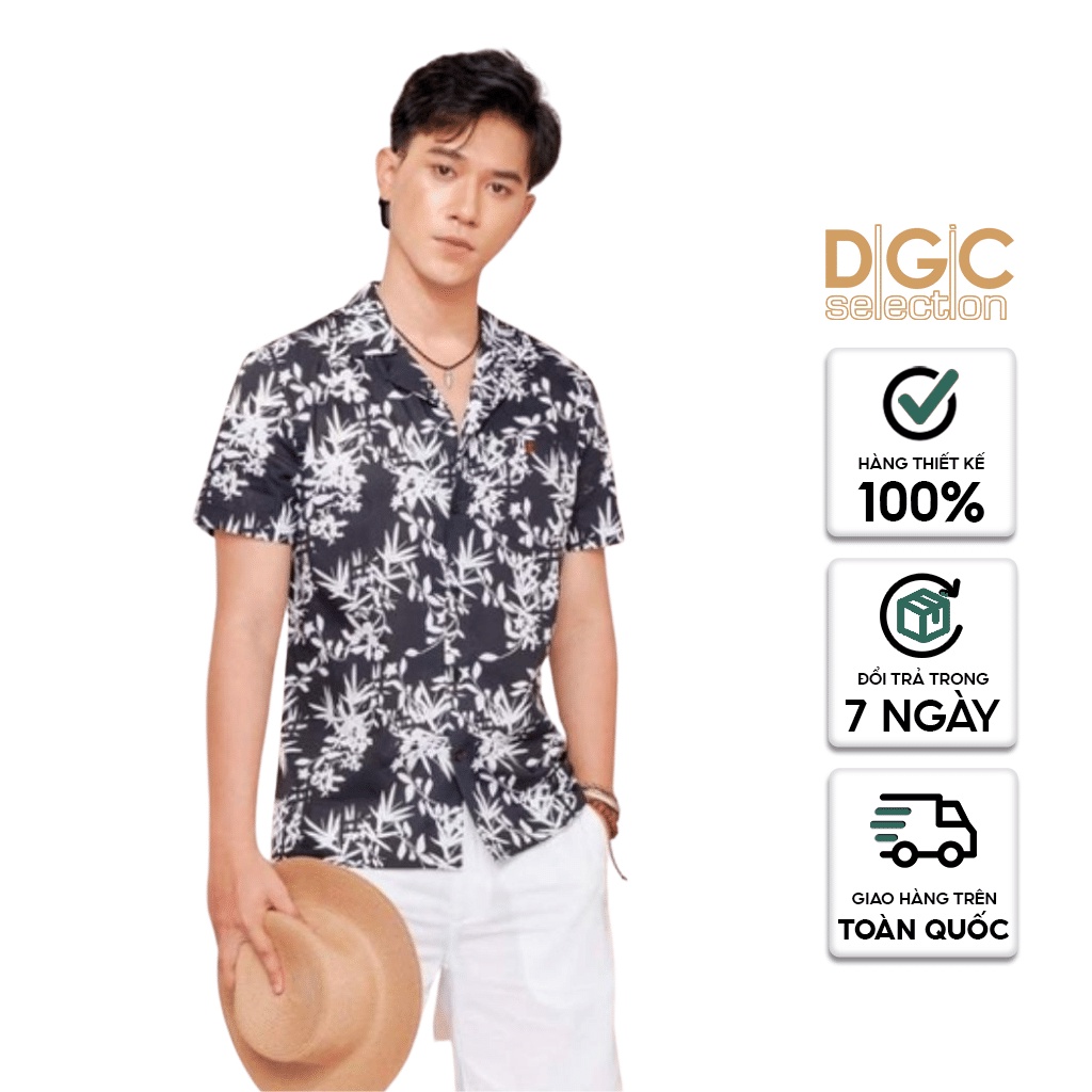 Áo sơ mi nam ngắn tay thời trang DGCs phối họa tiết chất cotton thoáng mát - SASNCB19M-S