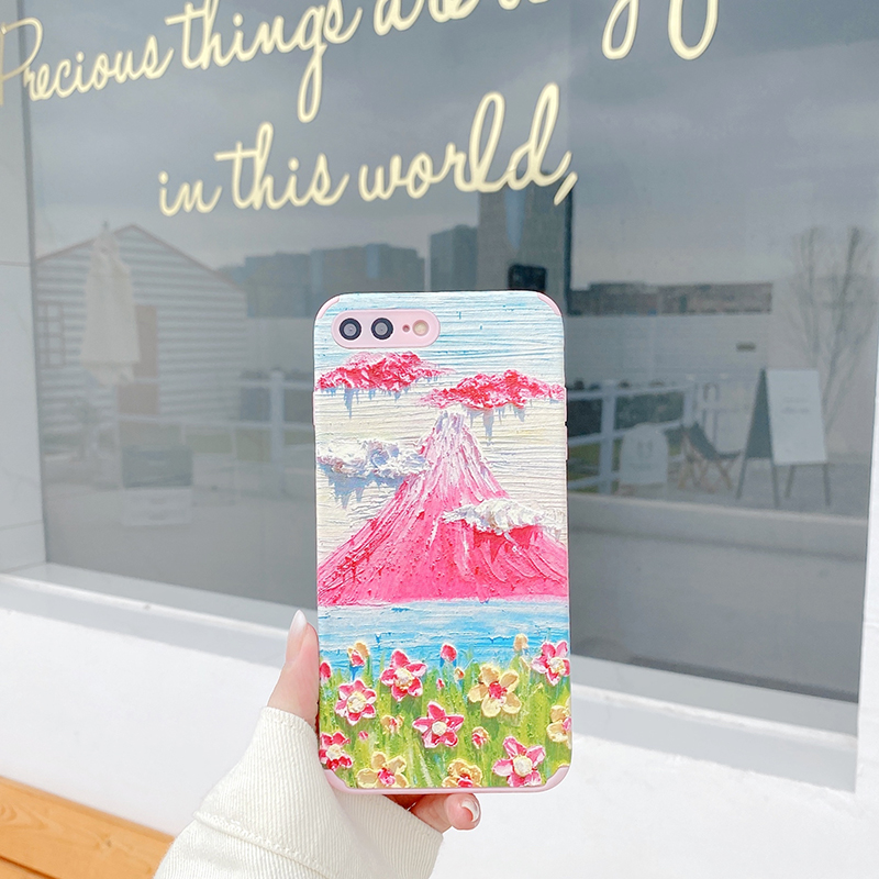 Soft Case For Xiaomi Mi 11 10 9 8 9T Pro Cute Pink Oil painting mountain Clouds Flowers