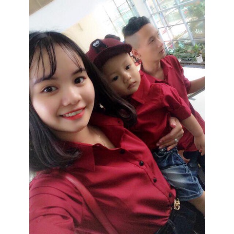 Set Áo Sơ Mi Gia Đình FIGTREE Màu Đỏ Đô Rực Rỡ