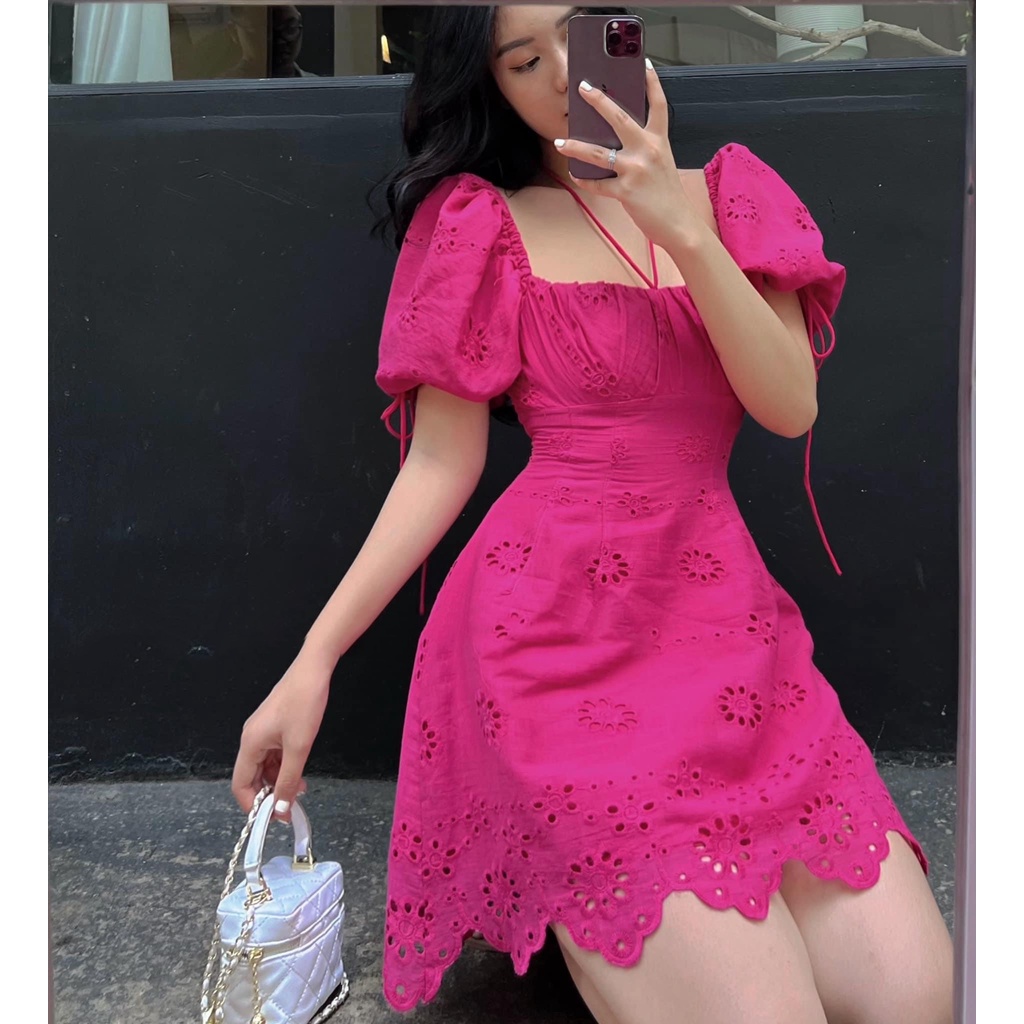 Đầm Ren Yếm Ngực Tay Bồng Chân Váy Ngắn Gợn Sóng Nhẹ Nhàng Cực Xinh 🍑 Tiệm Nhà Mèn 🍑