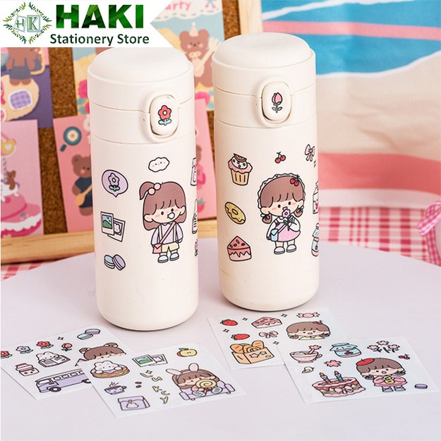 Sticker cute cô gái dễ thương HAKI, hình dán cute 4 miếng sticker trang trí sổ đáng yêu giá rẻ ST18