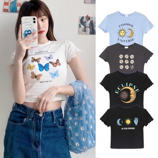Áo Croptop Tay Ngắn In Họa Tiết Phong Cách Retro Harajuku Cho Nữ