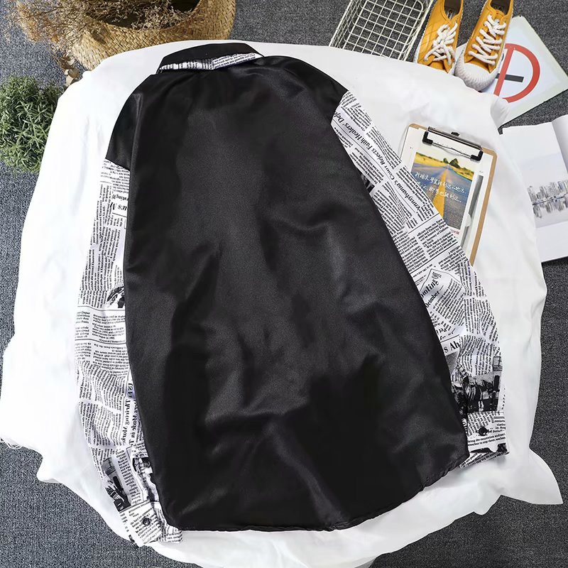 European and American style fashion newspaper printed long-sleeved shirt for men