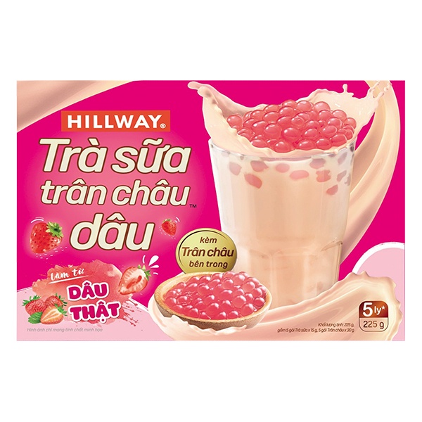 Hộp Trà Sữa HillWay Kèm Trân Châu Tươi Mát Vị Truyền Thống Và Vị Dâu, Hộp 260gram [5gói x 22g] | BigBuy360 - bigbuy360.vn