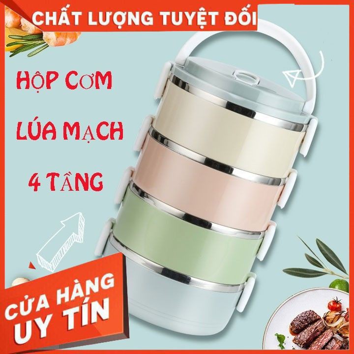 Cặp Lồng Cơm 4 Tầng - Cà Mên Giữ Nhiệt 4 Tầng Lúa Mạch