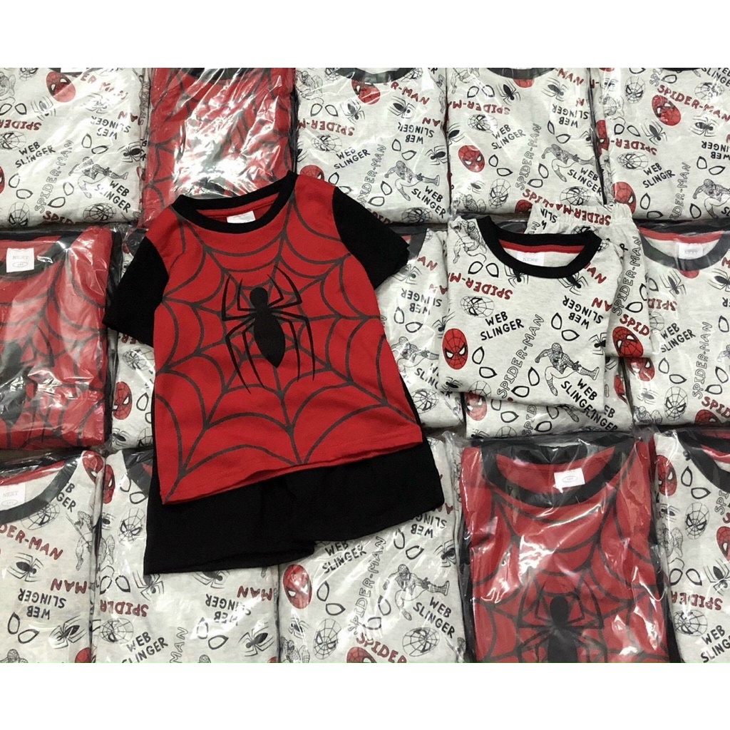 Bộ cộc tay chất cotton mềm Spider man thấm hút mồ hôi tốt cho bé trai, Bộ mùa hè cho bé trai