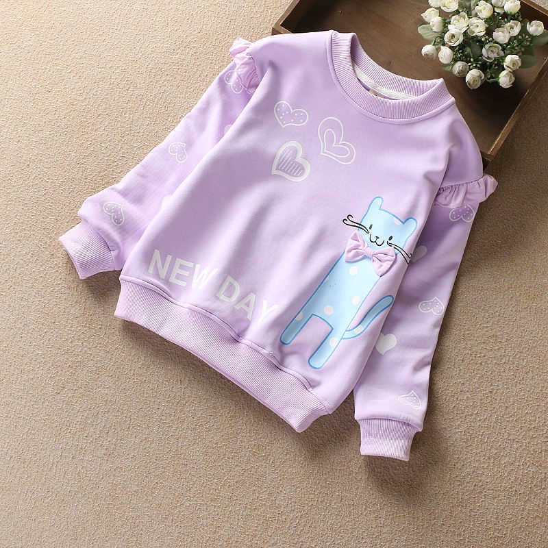 Áo Sweater Dày Tay Dài In Hình Mèo Hoạt Hình Thời Trang Thu Đông Dành Cho Bé Gái