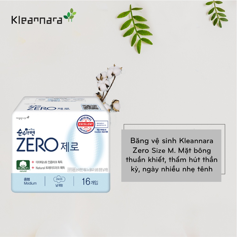 Băng Vệ Sinh Kleannara Zero Mặt Bông Siêu Mỏng Cánh 26cm 16 Miếng