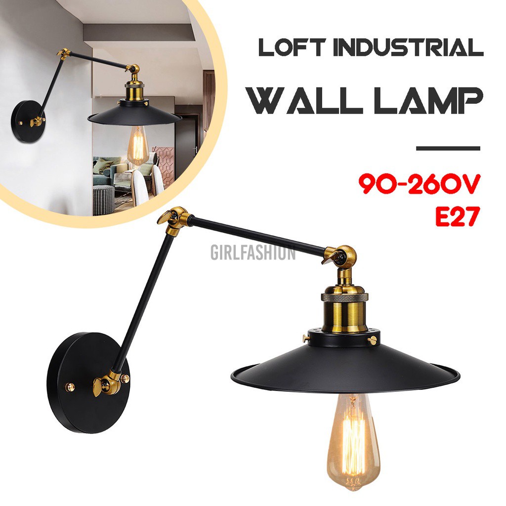 Loft Industrial Wall Lamps Vintage Bedside Wall Light Metal Lampshade for E26 Edison Bulbs