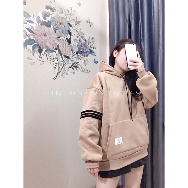 Áo Hoodie Nữ☘️HÀNG HOT☘️ Áo Nỉ Bông Màu Nâu Phối Sọc Tay Unisex | BigBuy360 - bigbuy360.vn