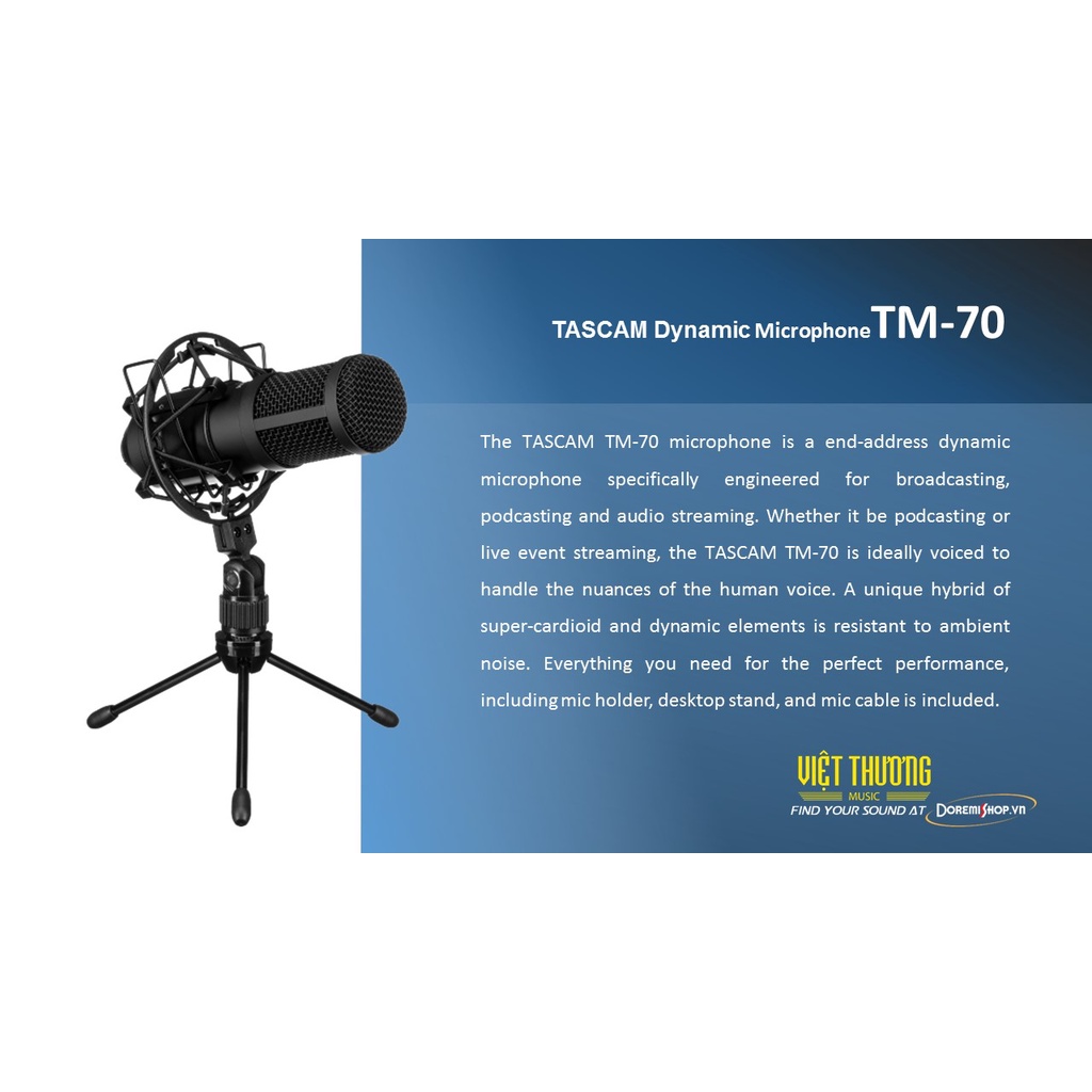 Micro thu âm dynamic microphone TASCAM TM-70 dành cho podcast, streaming, youtuber