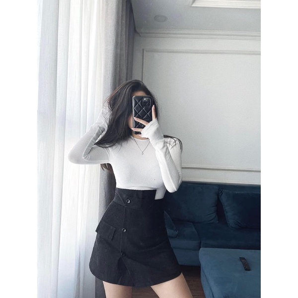 Chân váy chữ a ngắn cạp lệch chất nhung tăm có quần lót trong quần giả váy nữ năng động cá tính Mã_099