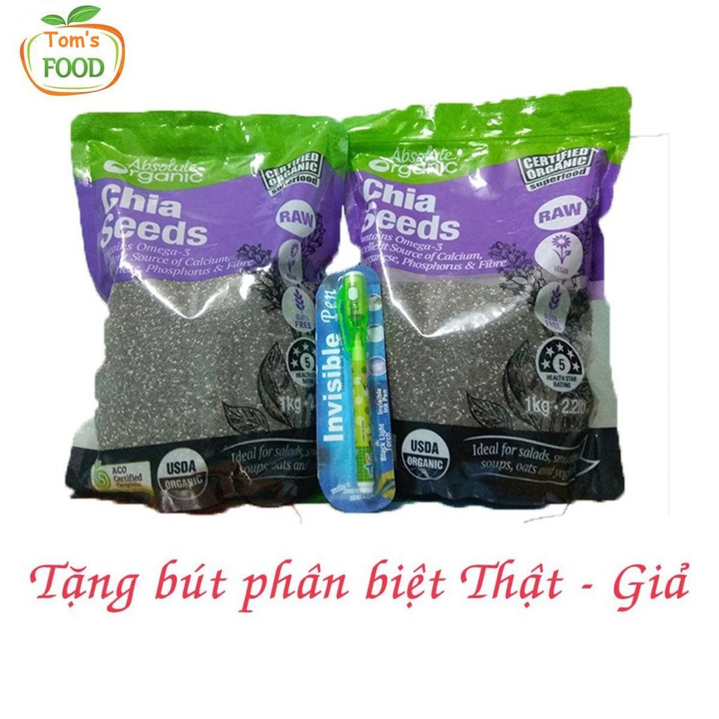 Hạt Chia Tím Úc ABSOLUTE ORGANIC 1Kg FREESHIP Hạt Chia Uc Cao Cấp Đáy Túi có Logo ECOFRAM HCM