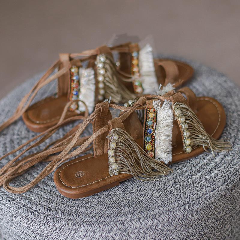 Giày Sandal Thắt Dây Đế Bằng Phong Cách Bohemian Mẫu Mới 2023 Thời Trang Mùa Hè Cho Nữ