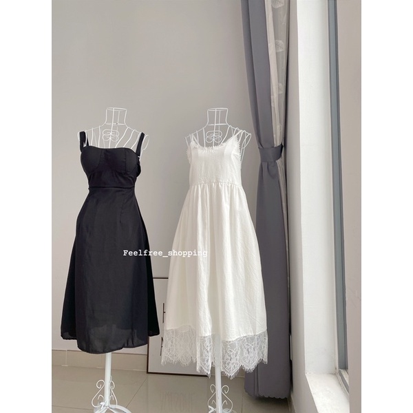 Đầm Trắng Hai Dây Babydoll Dài Phối Ren Mặc Đi Chơi, Đi Tiệc, Sinh Nhật (Hình Thật) D080