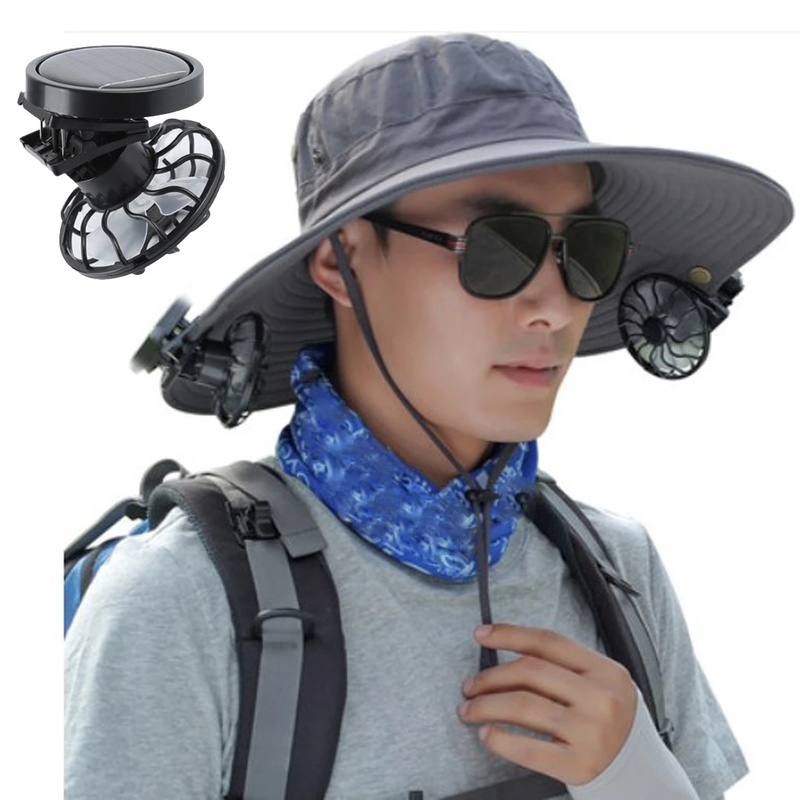 Quạt làm mát sử dụng năng lượng mặt trời mini có kẹp gắn mũ tiện dụng cho hoạt động ngoài trời