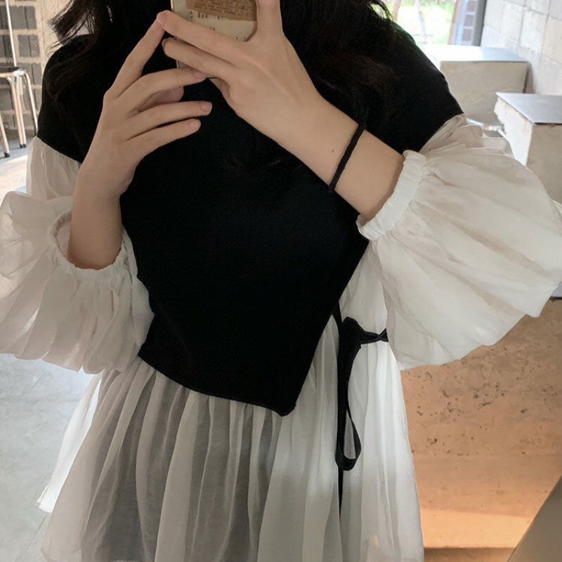 Áo Babydol Màu Phối Tay Dài Thắt Nơ Một Bên xinh xắn - Mã: 81🍓 TV-Fashion