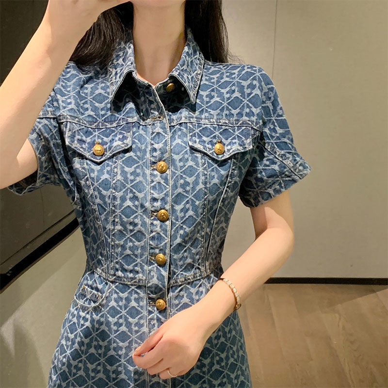 Đầm denim mỏng cao cấp phong cách Châu Âu thời trang mùa hè cho nữ