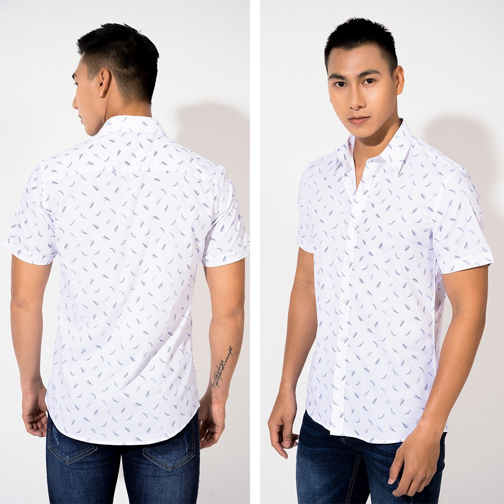 Áo sơ mi nam ngắn tay cao cấp Biman by Biluxury màu trắng hoạ tiết nhã nhặn 4SMCH007TRT | BigBuy360 - bigbuy360.vn