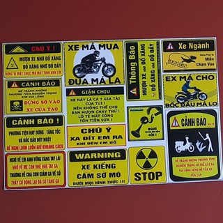 TEM CẢNH BÁO 14 LOGO CẢNH BÁO DÁN XE MÁY XE OTO