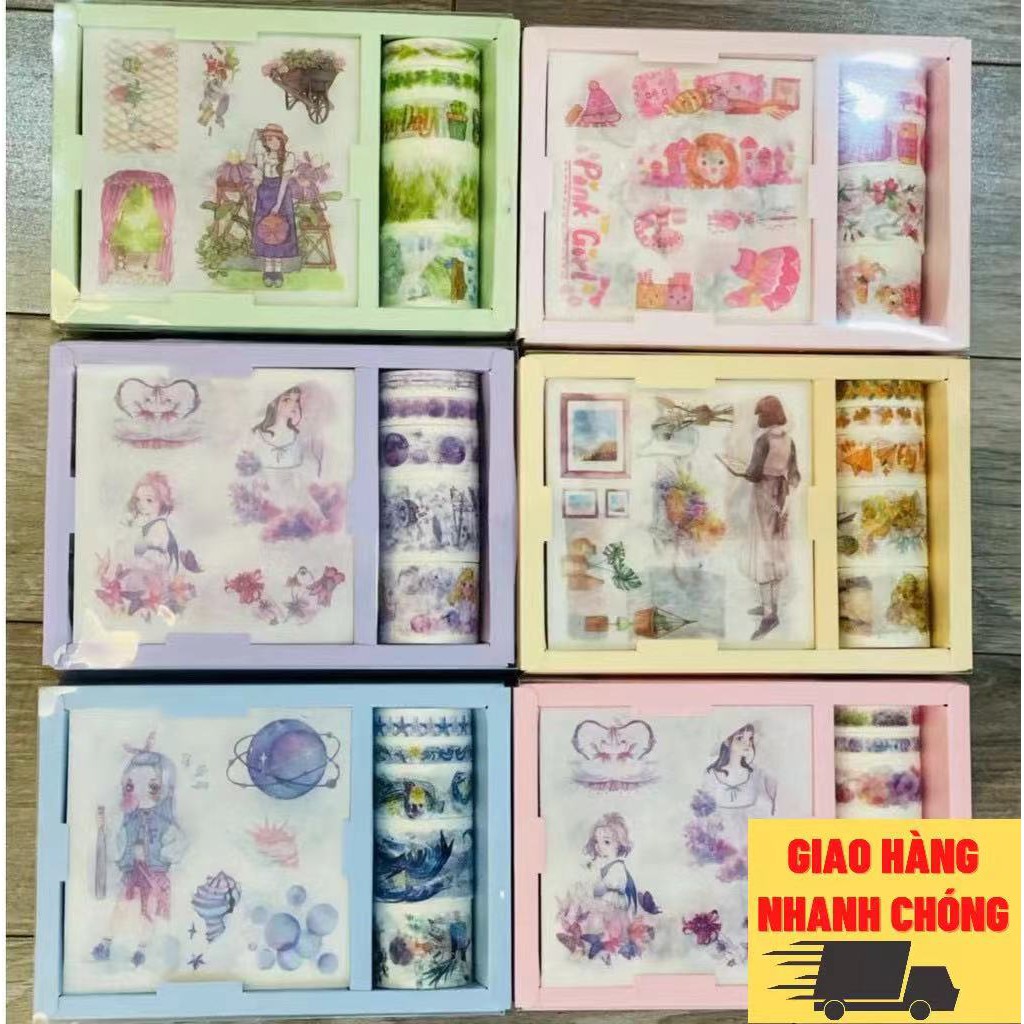 Set quà tặng sticker và băng dính washi theo chủ đề trang trí nhật ký/DIY