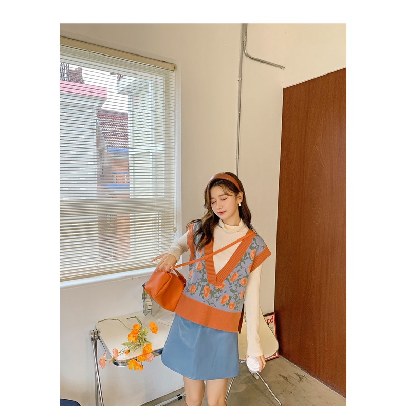 Áo gile Len Nữ Kiểu Hàn Quốc ulzzang Dệt Kim Cổ V Họa Tiết Hoa Phong Cách  K5M3 | BigBuy360 - bigbuy360.vn