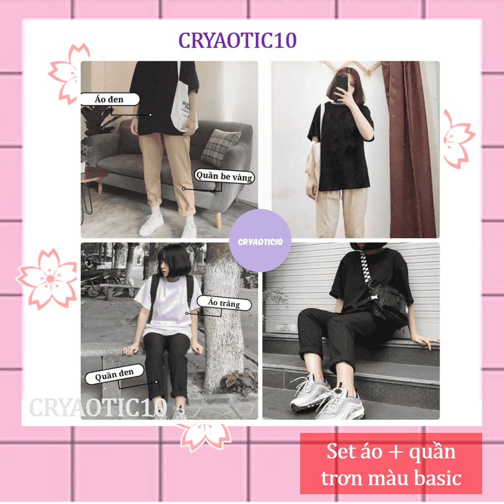 Set trang phục áo tay lở trơn + quần kaki basic unisex | WebRaoVat - webraovat.net.vn