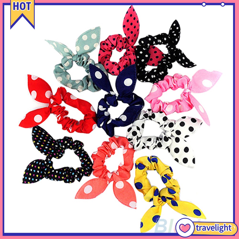 (Travelight) Set 10 Dây Cột Tóc Tai Thỏ Chấm Bi Phong Cách Hàn Quốc