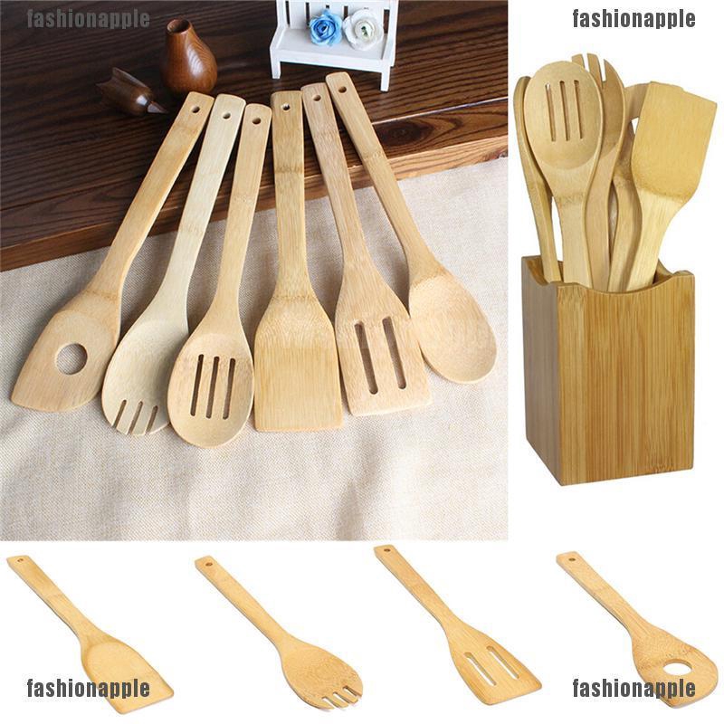 Bộ 6 Dụng Cụ Nấu Ăn Bằng Gỗ Tre Tự Nhiên Chất Lượng Cao