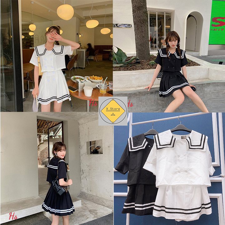 Set Áo Croptop Thủy Thủ Mix Chân Váy Tenis Hot Trend 2022 Unisex X.Store Có Ảnh Thật + Video Tự Chụp 248