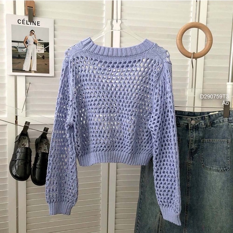 Áo len lưới croptop QC